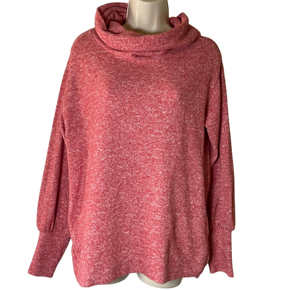 Maeve Anthropologie Cowl Neck Sweater Top Red Small Balloon Sleeve Side Slit